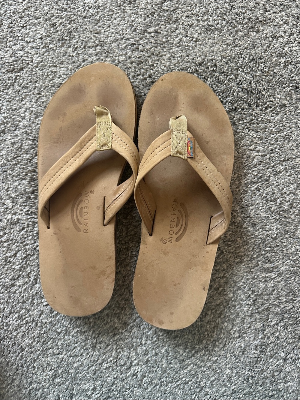 Men’s Rainbow Leather Flip Sandals in Tan